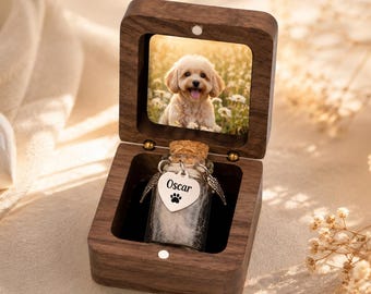 Pet Memorial Gift, Personalized Dog Cat Keepsake Box with Photo, Wooden Pet Remembrance Box for Ashes Fur Hair, Sympathy Gift for Pet Loss