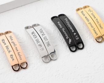 Custom lace tips Tag – Personalised Engraved Metal Lace Tags | Inspirational Runner Gift | Marathon Gift | Shoe Name Plate Shoe Tag