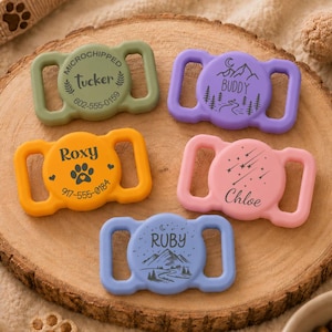 Custom Engraved Pet AirTag Collar Holder, Silicone Dog Name Tag, Personalized Apple Tracker Case, No-Dangle Pet ID Tag for Cats Dogs Gift