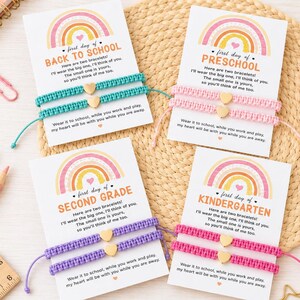 First Day of School Bracelet Set, Back to School Gift for Daughter Son, Mommy and Me Matching Heart Bracelets, Kindergarten First Grade Gift