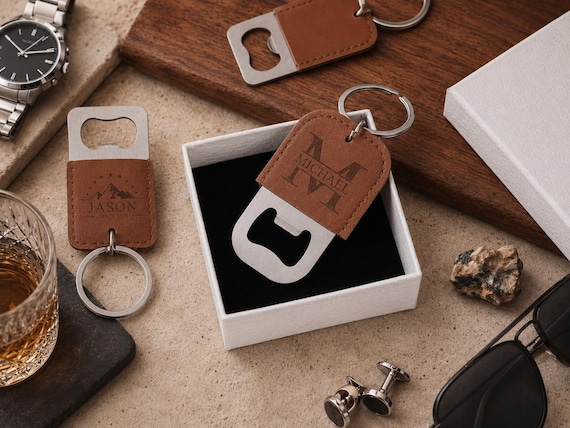Personalized Leather Keychain Bottle Opener, Custom Groomsmen Gift, Engraved Bottle Opener Keychain, Best Man Gift, Wedding Party Favor,Bulk