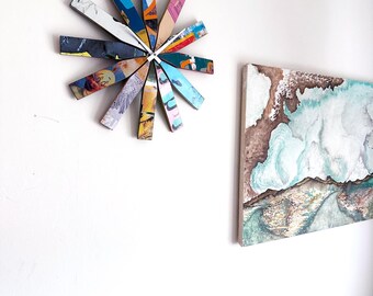 17.5”Dia. Modern Asterisk Clock. Made from Recycled Skateboards.
