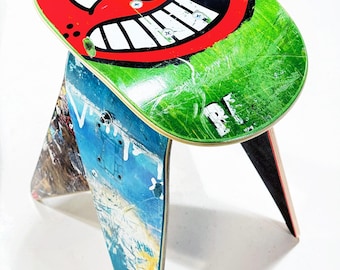 Deckstool Recycled Skateboard Stool 18" - Featuring Baker, April, SkateShop Day and More - Upcycled Graphic Art Furniture