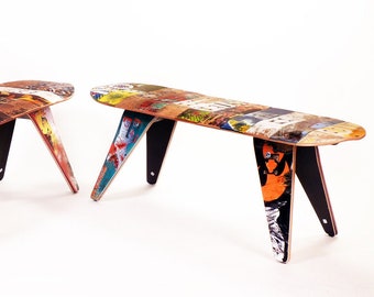 Skateboard Bench - 48" Two seater. Modern Recycled Skateboard Furniture designed and handmade by Deckstool.