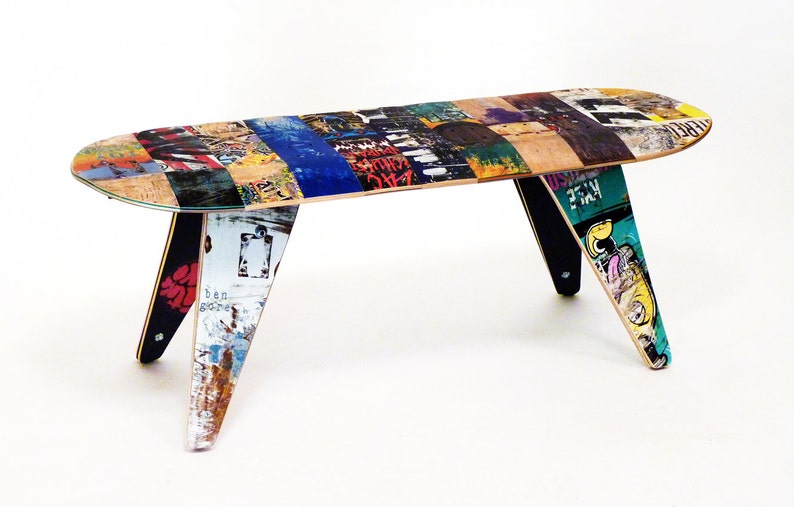 Skateboard Bench 48 Two seater. Modern Recycled Skateboard Furniture designed and handmade by Deckstool. image 2