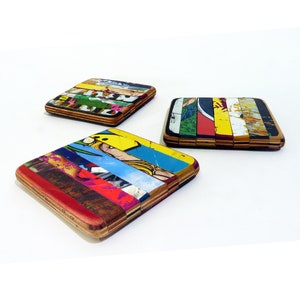 Ripped Coaster Set of 3 Three or 4 Four or 5 Five by Deckstool. Recycled Skateboards. Wood, Beer, Bright, Colorful, Fun Skater Gift image 4