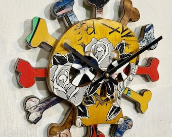 Skateboard Skull Clock. Made from Recycled Skateboards.