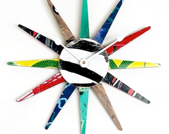 Midcentury Modern Recycled Skateboard Wall Clock.