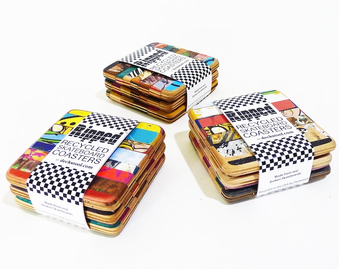 Recycled Skateboard Coaster Set of 3: Handmade USA Drink Coasters