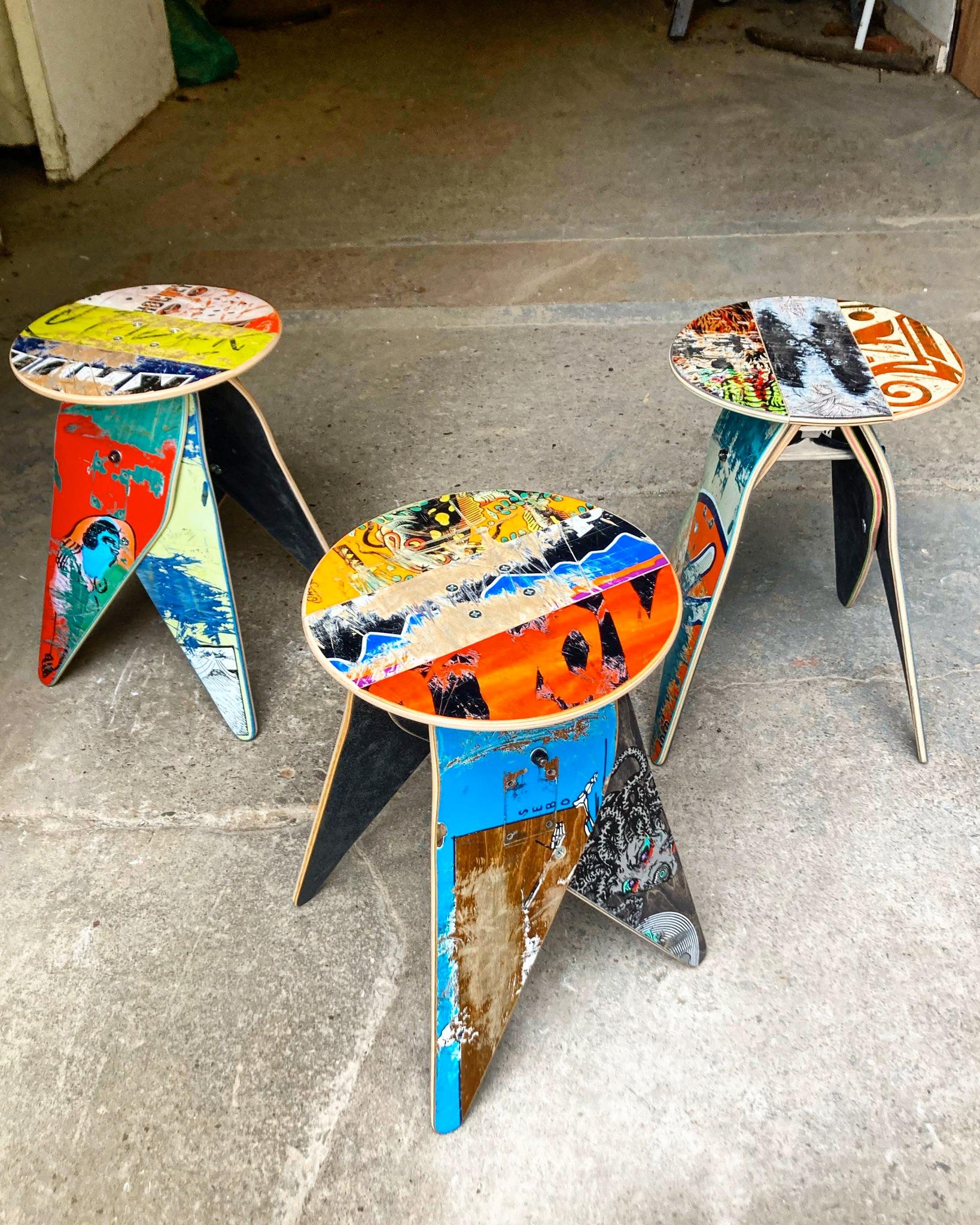 Recycled Skateboard Side Table or Stool: 12.5