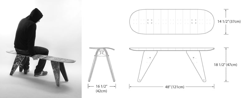 Skateboard Bench 48 Two seater. Modern Recycled Skateboard Furniture designed and handmade by Deckstool. image 5