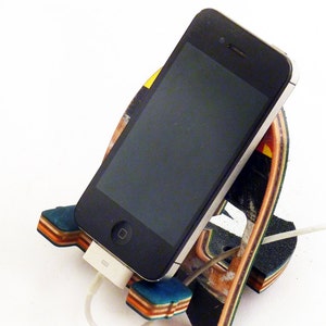 Skateboard Phone Dock - SkateDock - Cell Phone Charging Station made from Recycled Skateboards by Deckstool.