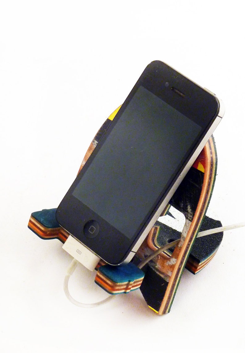 Skateboard Phone Dock SkateDock Cell Phone Charging Station made from Recycled Skateboards by Deckstool. image 1