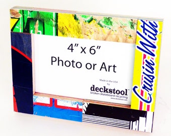 Picture Frame for 4x6 photo or artwork. Made from Recycled Skateboards by Deckstool. Street and pop art inspired, clean, modern design.