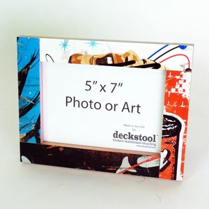 Picture Frame for 5x7 photo. Made from Recycled Skateboards by Deckstool. Skateboarder gift Cool street pop inspired wall art