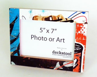 Picture Frame for 5x7 photo. Made from Recycled Skateboards by Deckstool. Skateboarder gift Cool street pop inspired wall art