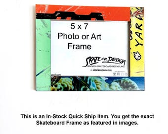 Recycled Skateboard Picture Frame 5x7 – Handmade Colorful Wood Frame – Eco Friendly Photo Frame – Unique Skater Gift Decor