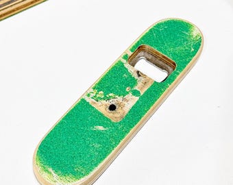 Skateboard BottleOpener with Magnet. Mottled Green Design.