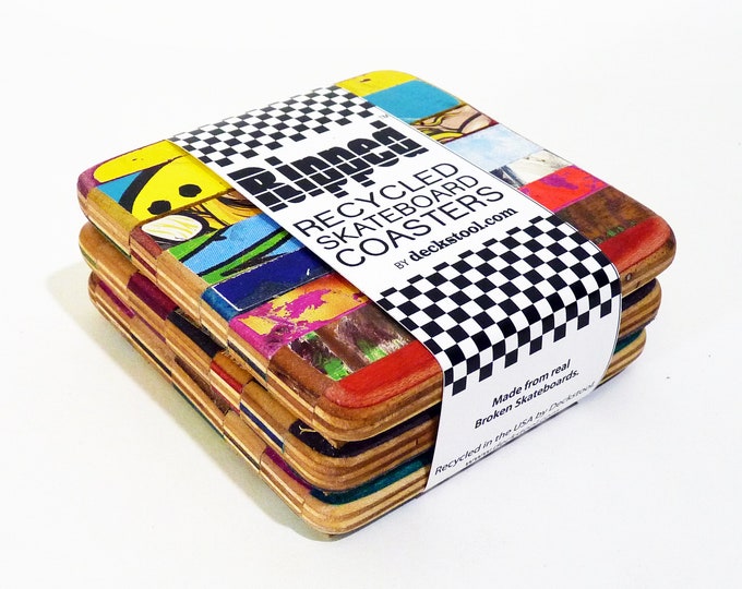 Ripped Coaster Set of (3) Three by Deckstool. Recycled Skateboard Home Decor.