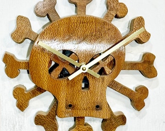Curly Maple Wood Skateboard Skull Clock