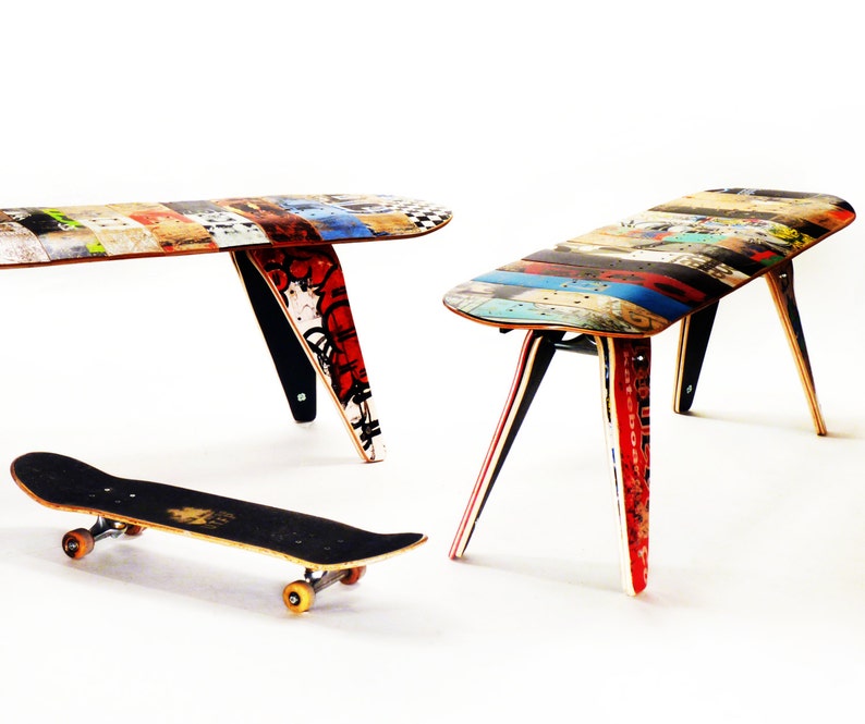 Skateboard Bench 60 Three seater. Modern Recycled Skateboard Furniture designed and handmade by Deckstool. image 1