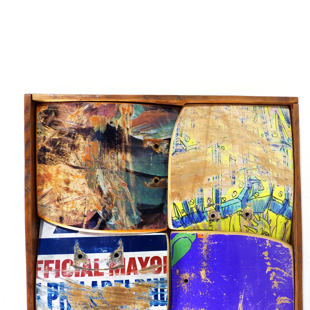 13 X 13 Skateboard Art Recycled Skateboard Tiles in Reclaimed Wood