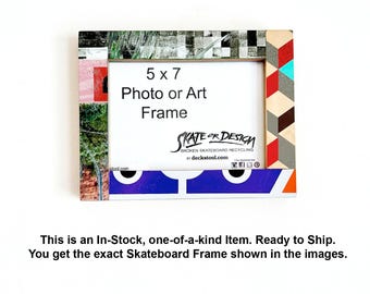 Recycled Skateboard Picture Frame 5x7 – Handmade Colorful Wood Frame – Eco Friendly Photo Frame – Unique Skater Gift Decor