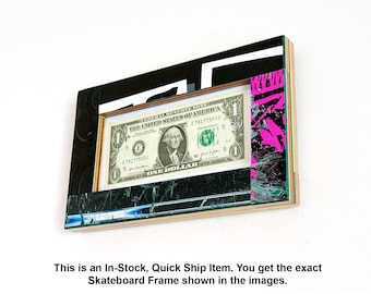 Dollar Bill / Event Ticket Frame in Dark Colors. Made from Recycled Skateboards