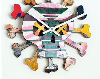 Skateboard Skull Clock. Made from broken skateboards. IN-STOCK, ready to ship.