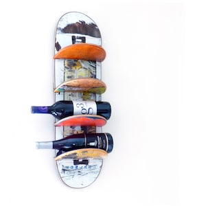 Recycled Skateboard Wine Shelf - Single (1) - Wall mounted made from recycled skateboards by Deckstool. Hold four 750ml bottles.