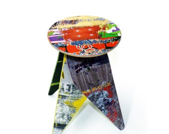 Flat Top Beistelltisch oder Hocker - Recycelte Skateboards mit 12,5 Zoll Durchmesser Rund - Kostenloser Versand Weltweit. Hergestellt von Deckstool in den USA.