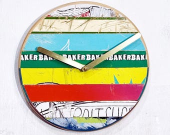 10inch Round Recycled Skateboard Clock. Modern Street Art Decor.