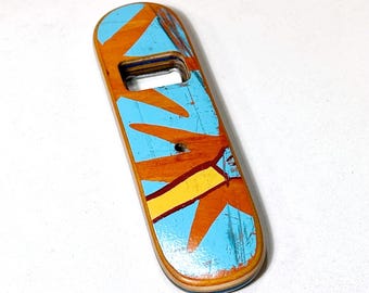 Recycled Skateboard Bottle Opener, Magnetic Cap Catcher, Unique Graphic Art