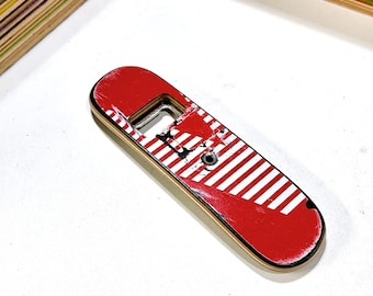 Skateboard Bottle Opener with Magnet - Red and White