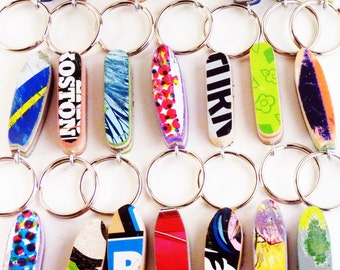 Little Skateboard Keychain or Bag Zipper Charm made from Recycled Skateboards by Deckstool.