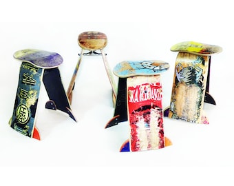 Basic Deckstool - Recycled Skateboard Stool. Furniture made from reclaimed broken skateboards. Assemble your own Skateboard Stool DIY Kit.