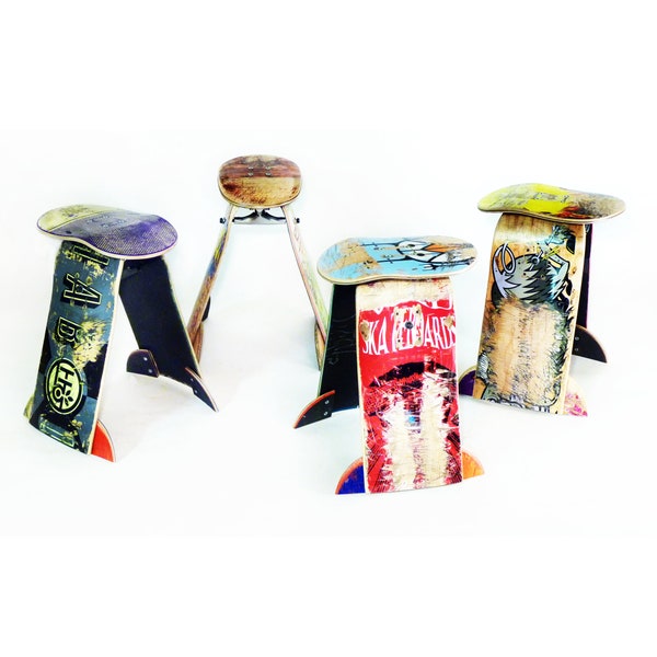 Basic Deckstool - Recycled Skateboard Stool. Furniture made from reclaimed broken skateboards. Assemble your own Skateboard Stool DIY Kit.