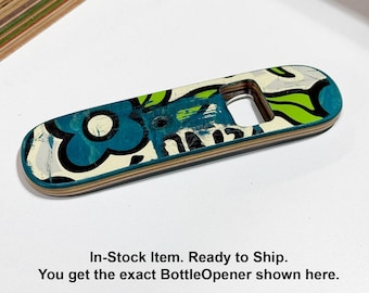 Graffiti Flower Bottle Opener with Magnet. Made from Recycled Skateboards.