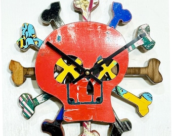 Skateboard Skull Clock no.608. Made from Recycled Skateboards.