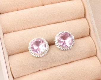 Pink Morganite Studs, Faceted Morganite, Pink Earrings, 925 Silver Dainty Handmade Studs, Minimalist Studs, Morganite Studs, Gift For Her
