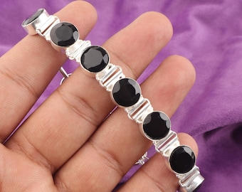 Handmade Black Onyx Bracelet 925 Sterling Silver Bracelet Black Onyx Gemstone Bracelet Onyx Silver Jewelry Gift Bracelet For women and Girls