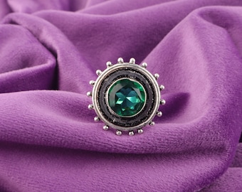 Green Emerald 925 Sterling Silver Faceted Gemstone Jewelry Ring