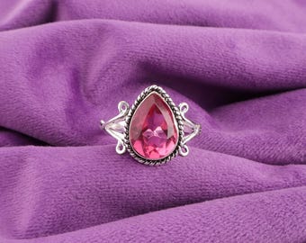 Pink Tourmaline Ring Engagement Ring Solitair Pear Cut Pink Tourmaline Handmade Ring Dainty Statement Ring Wedding Promise Ring Gift for Her