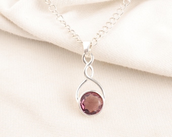 Ciondolo in argento sterling con rodolite: gioielli minimalisti boho con pietra portafortuna di gennaio
