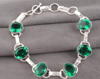 Emerald Bracelet, 925 Sterling Silver Bracelet, Faceted Gemstone Bracelet, May Birthstone Bracelet, Handmade Jewelry, Birthday Gift for Her