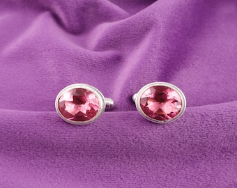 Pink Tourmaline 925 Sterling Silver Stud Earring ~ October Birthstone Jewelry