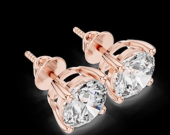 Pendientes de moissanita en plata 925 u oro amarillo. Par de pendientes con cierre de rosca. Para mujer y hombre. Regalo de aniversario.