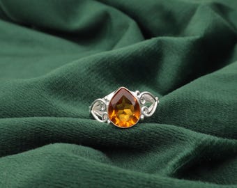 Anillo de citrino amarillo facetado en plata de ley 925, regalo de Navidad para novia.