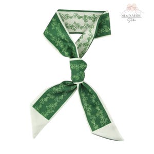 Summer Green Flower Pattern Mulberry Silk Womens Neck Scarf, Scarf for Bags,  Silk Scarf, Silk Hair Scarf, Neckerchief, Handmade Scarf