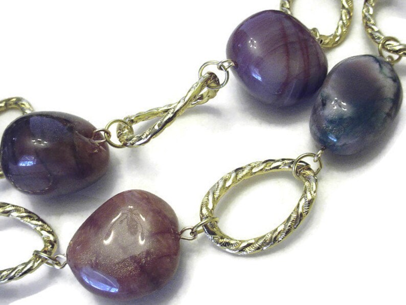 Mixed Gemstone Statement Necklace Bold Multicolor Stone Chain Necklace Long Big And Chunky Stone And Gold Link Necklace Chain